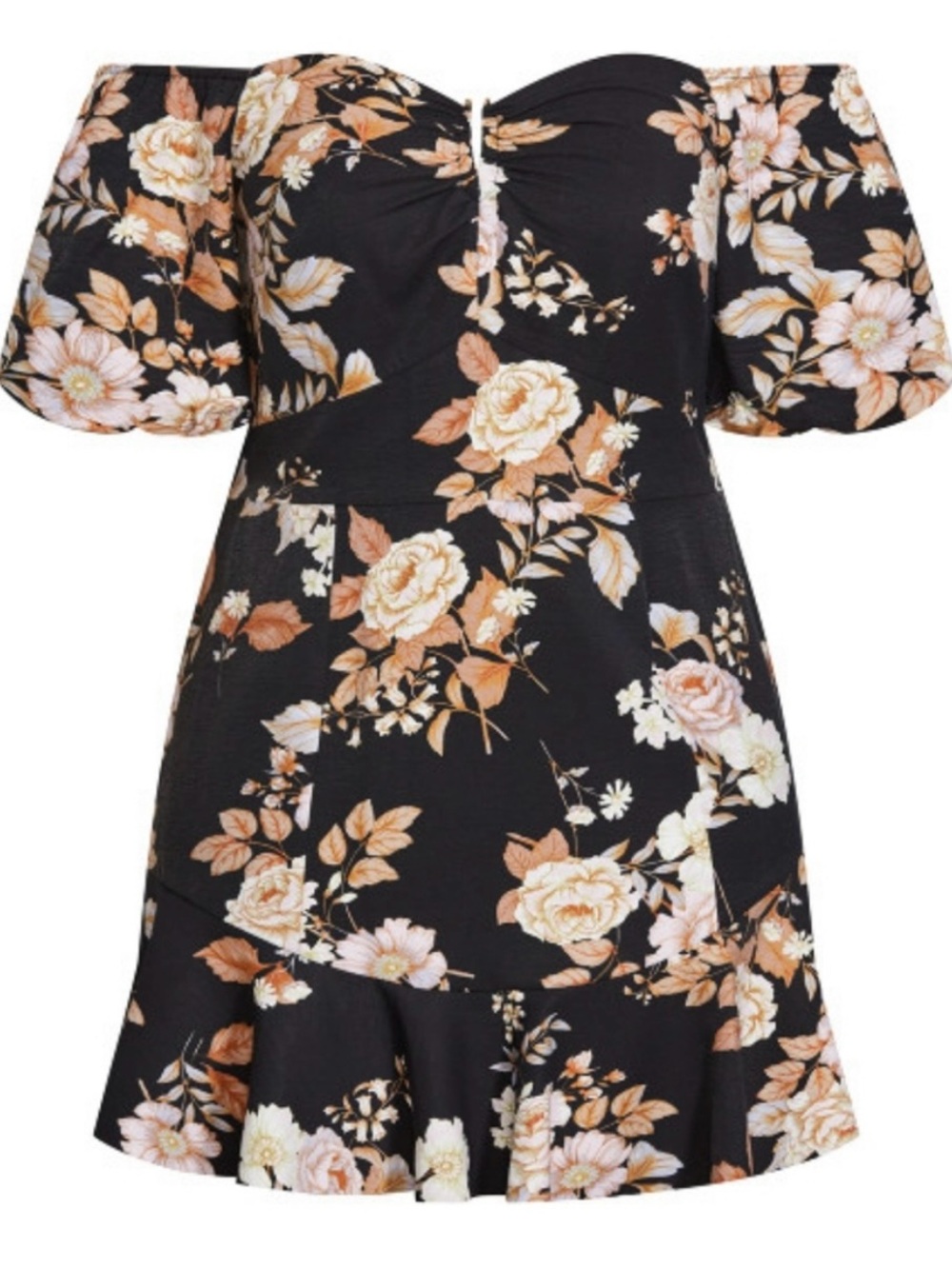 City Chic Black Floral Off-Shoulder Mini Dress - Aria Floral
